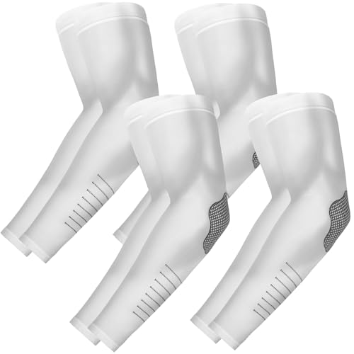 Cooling Arm Sleeves for Men Women (4 Pairs White (Stripe))
