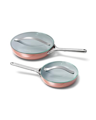 Ceramic Fry Pan Duo with Glass Lids (1x 10.5 IN & 1x 8 IN / Perracotta)