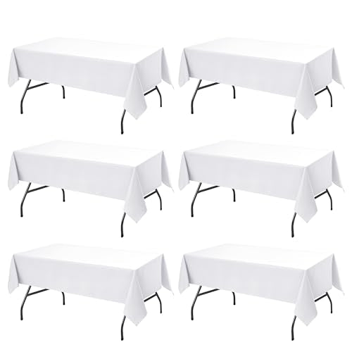6 Pack White Tablecloths for Rectangle Tables (White / 60x102 In, 6 Pack)