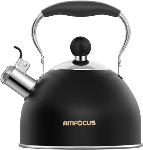 Tea Kettle 2 Quart Stainless Steel Whistling Tea Kettle (Black)