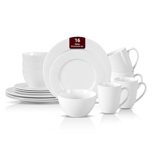 HomeVss New Bone China Embossed Rain Drops 16pc Dinnerware Set (Rain Drops / Service for 4 - 16pc Set)