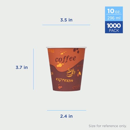 10oz - 1,000ct Coffee Cups, Paper Hot Cups, 90mm Diameter (10 OZ / Brown)