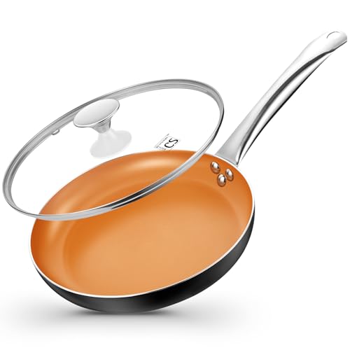 10in Copper Nonstick Frying Pans with Lids and Titanium Ceramic Interior (Copper-Silver / 10 Inch)