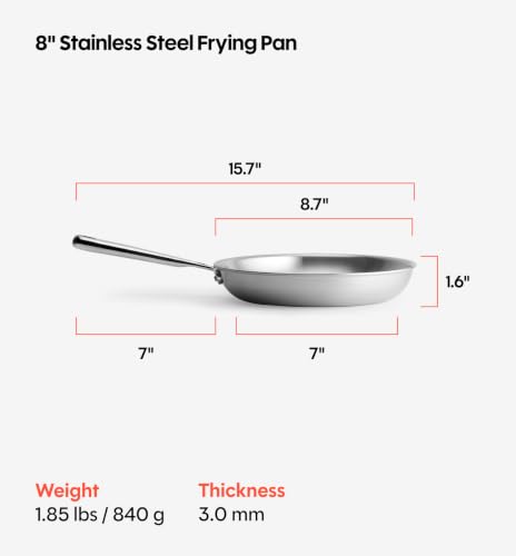 5 Ply Stainless Steel 8" Frying Pan (8 Inch)