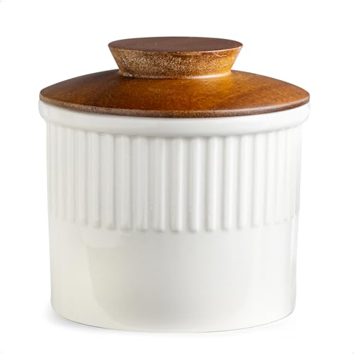 Butter Crock with Lid for Countertop (White / Stripe-3.94"dia)