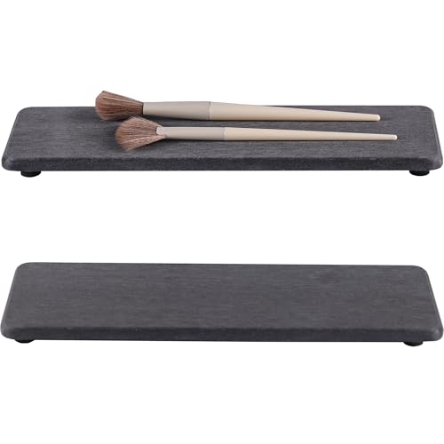2Pcs Stone Soap Trays Water Absorbing Diatomite Coaster (Dark Gray / 10" x 3.2")