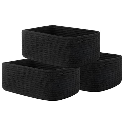 Small Woven Storage Basket for Organizing (Black / 13.5"L x 9.5"W x 5"H)