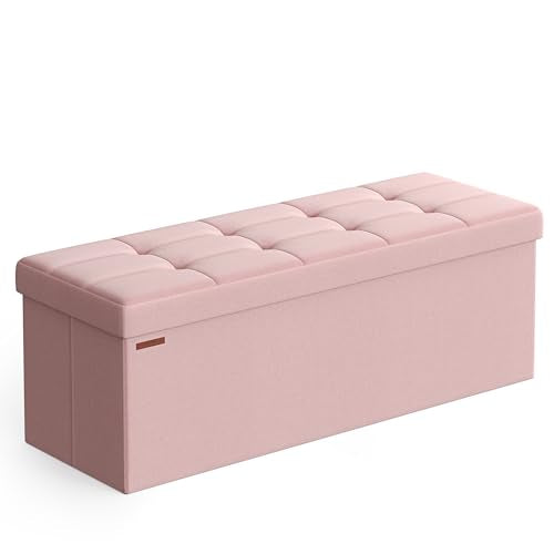 43.3 Inches Folding Storage Ottoman Bench (Jelly Pink / 15"D x 43"W x 15"H (without Flipping Lid))