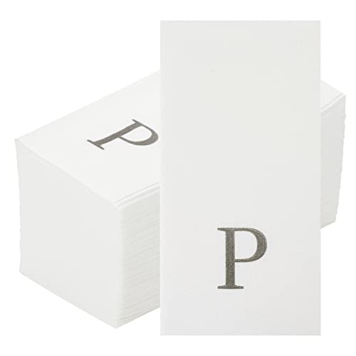 Silver P White Linen Feel Guest Towel Napkin (Silver / 2000 Count / P)