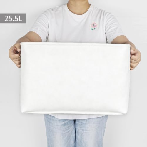 Storage Bins Large Fabric Storage Baskets for Shelves 3 Pack (Full Off-White / Large -15"x11"x9.5")