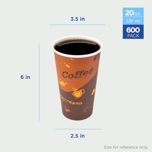 20 oz Paper Hot Coffee Cups [600 ct] Disposable (20 OZ / Café Theme)