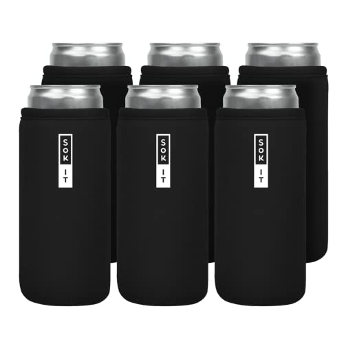 CanSok 6 Pack Sleeve for Beer & Soda Insulated Neoprene Cover (Black / 12oz Slim Can Sleeve - 6 Pack)