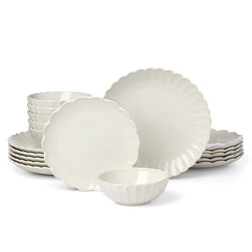 French Perle Scallop White Stoneware 18 (18-Piece Dinnerware Set / White)