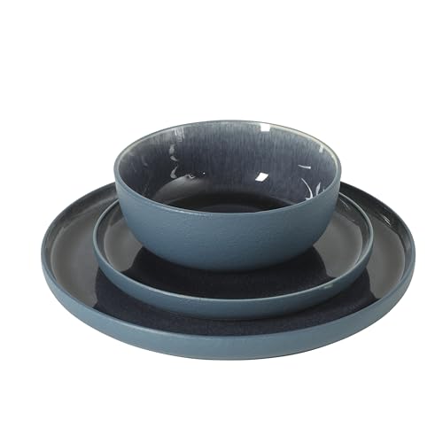 Reactive Stoneware Dinnerware Set (Service for 4 (12pcs) / Blue (Tahoe Sunset))
