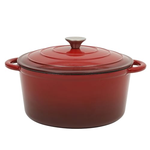 Addlestone 7 Qt Enameled Cast Iron Dutch Oven Pot with Lid (7-Quart / Gradient Red)