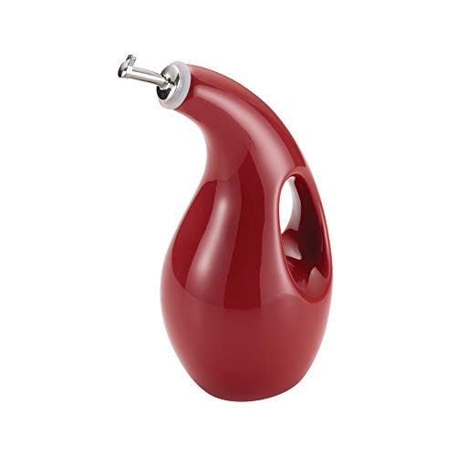 Solid Glaze Ceramics EVOO Olive Oil Bottle Dispenser with Spout (Red / 24 Ounces)