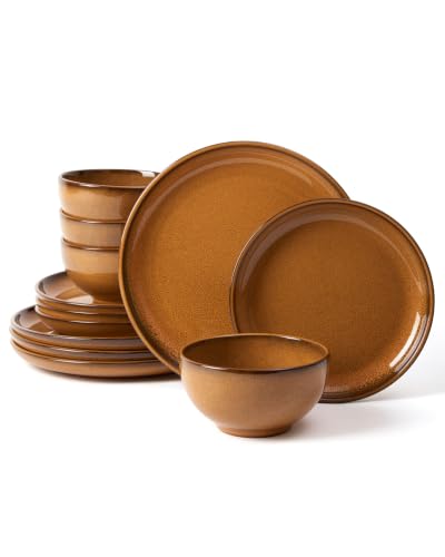 Stoneware Dinnerware Sets for 4 (Caramel Brown / Set (12pcs))