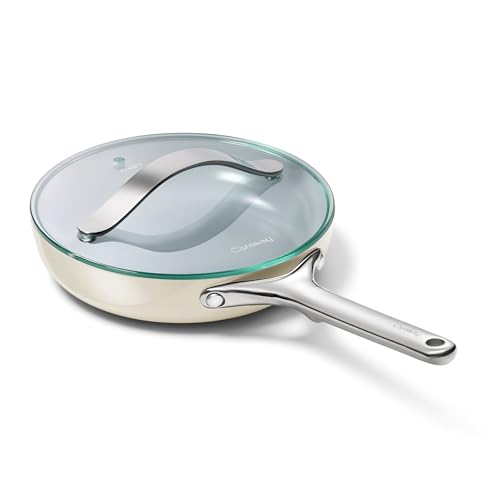 Non Stick Ceramic Mini Fry Pan with Glass Lid (1x 8 IN / Cream)