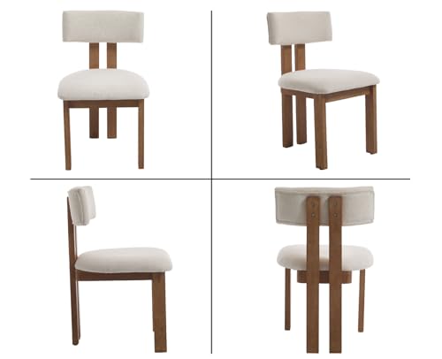 Linen Dining Chairs Set of 4 Modern Farmhouse Kitchen Chairs with Open Low Back Upholstered Wood Side Chairs for Dining Room (4 Count)
