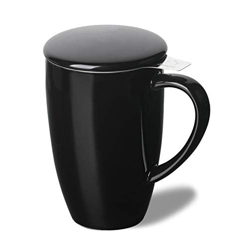 Sweejar Porcelain Tea Infuser Mug with Lid (Black / Tea Cup(16 Fl Oz))