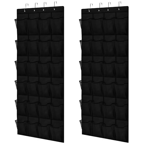 Over the Door Shoe Organizer (Black / 24 Pockets/4 Hooks)