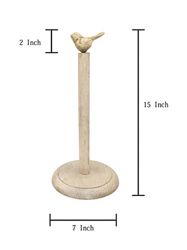 Bird Design Shabby Whitewashed Wood Paper Towel Holder Stand Up Paper Towel Holder (Rustic White)