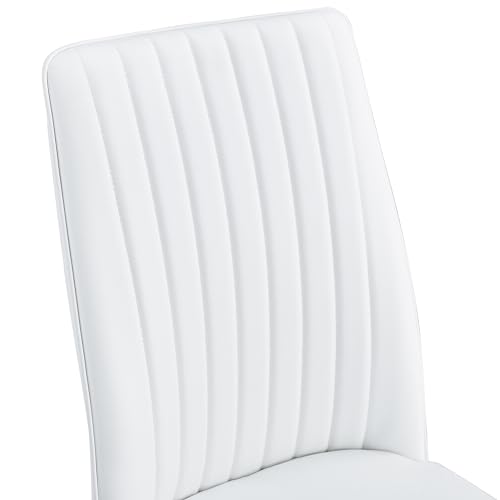 White Dining Chairs Set of 4 Modern Kitchen Chairs Set PU Leather Chair with Chrome Legs Armless Upholstered Chair for Dinner Room (S- White)
