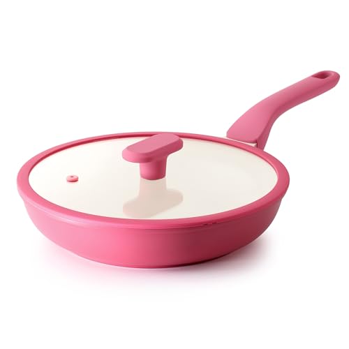 Nonstick Ceramic Frying Pan with Lid (10" W/Lid / Raspberry Red)