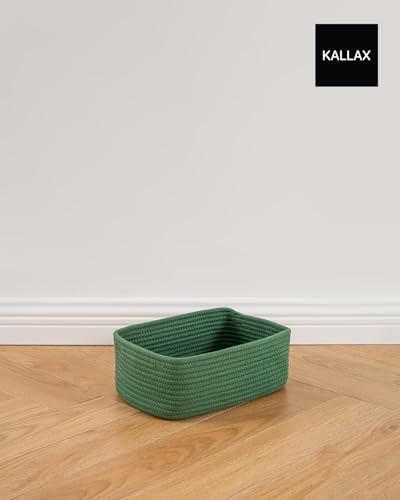 Small Woven Storage Basket for Organizing (Green / 12"L x 8"W x 4.5"H)