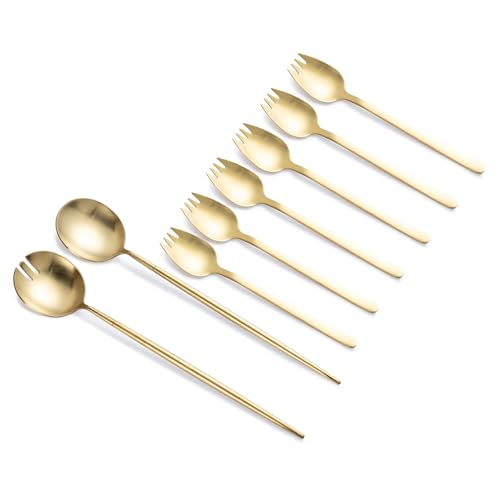 8 Piece Gold Salad Serving Set (Salad Servers Set include 6 Forks gold)