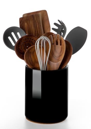 Ceramic Kitchen Utensil Holder for Countertop Organizer 6.4"Black (Black)