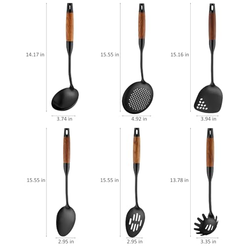 18 10 Stainless Steel Kitchen Utensils Set (Large / BLACK-6 Pieces)