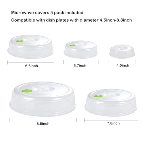Set of 5 Microwave Plate Covers with Adjustable Steam Vents; Microwave Splatter Covers