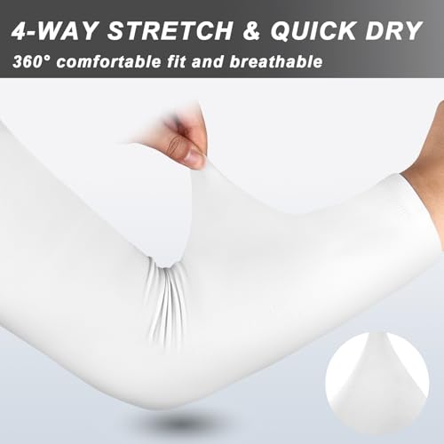Cooling Arm Sleeves for Men Women (4 Pairs White)