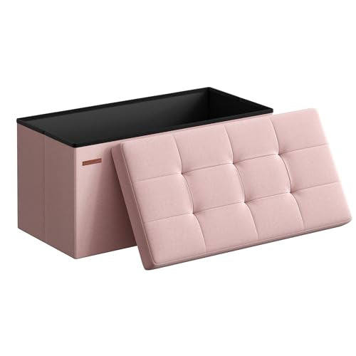 30 Inches Folding Storage Ottoman Bench (Jelly Pink / 15"D x 30"W x 15"H (without Flipping Lid))
