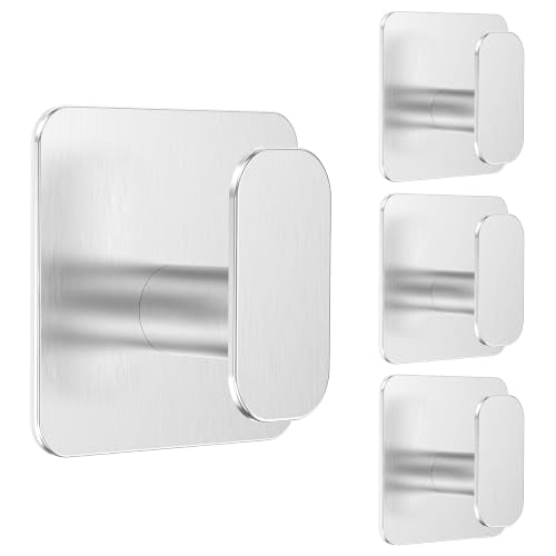 4 Pack Large Heavy Duty Wall Hooks (Silver-Large4)