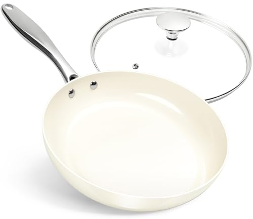 10 Inch Nonstick Frying Pan with Lid (Cream White / 10 inch)