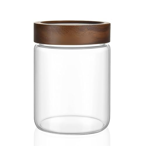 18 oz 550 ml Clear Glass Storage Canister with Airtight Wooden Lid (18 fl oz (1 Pack))