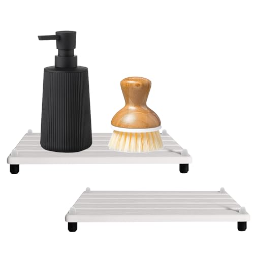 2 PCS Water Absorbing Stone Trays for Bathroom Sink Fast Drying Coasters (9.5" X 4.7" White)