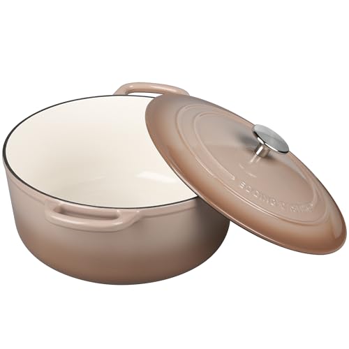 Enameled Dutch Ovens Cast Iron Dutch Oven Pot with Lid for Bread Baking (Mocha / 7QT)