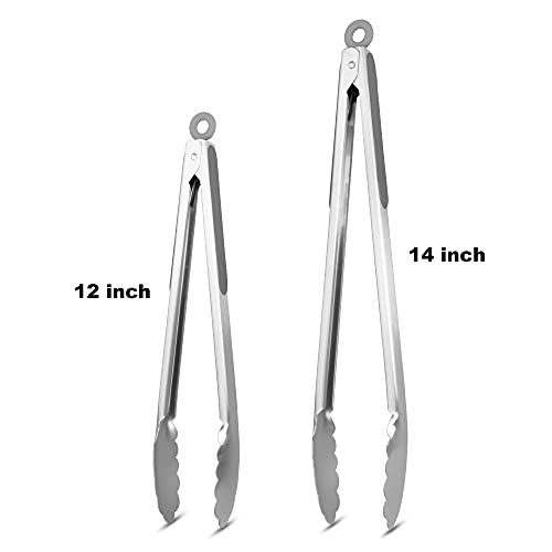 304 Stainless Steel Kitchen Cooking Tongs (12" & 14" / Gray)