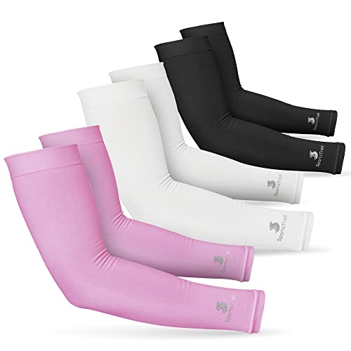Cooling Arm Sleeves for Men & Women (3 Pairs: 1 Pair Black + 1 Pair White + 1 Pair Pink / One Size)