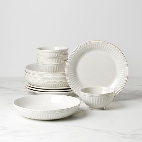 French Perle Groove White Stoneware Dinnerware Set with Dinner Bowls (12-Piece Dinnerware Set (Bowls))