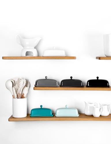 Ceramic Butter Dish with Lid for Countertop (Gray)