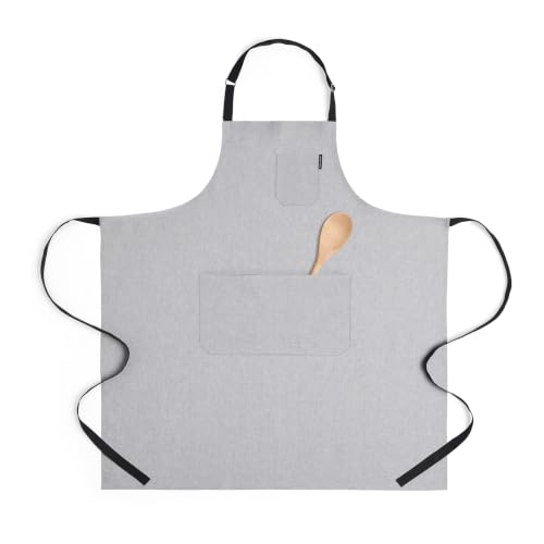 100% Linen Apron (Light Grey / Black / 39.5 X 37 Inch)