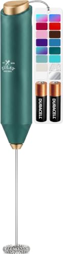 Powerful Milk Frother AA Batteries Included (Organic Green & Gold / Compact Frother + Batteries)