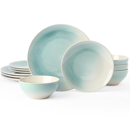 Ceramic Plates and Bowls Sets (Aqua Green / Service for 4)