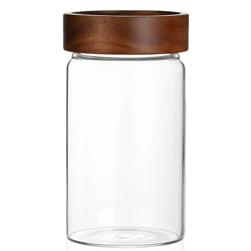 26 oz 850 ml Clear Glass Storage Canister with Airtight Wooden Lid (26 fl oz (1 Pack))