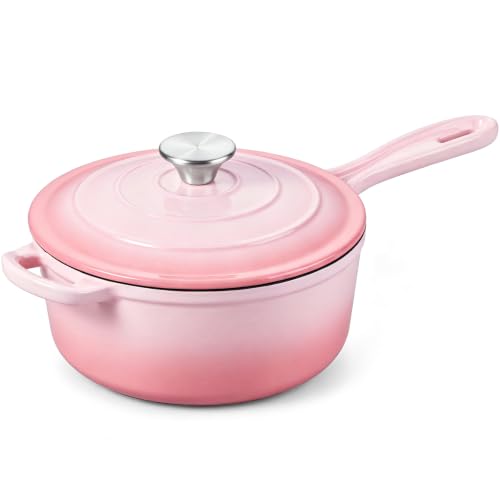 3QT Enameled Cast Iron Saucepan (Pink / 3 Quarts)