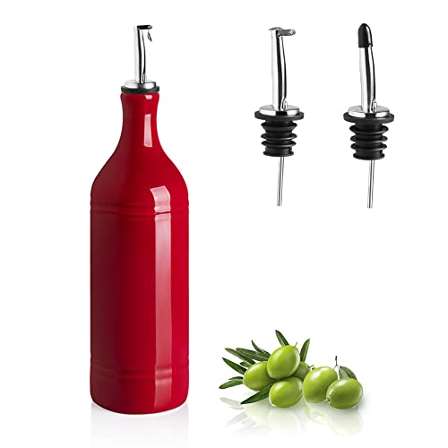 Sweejar Large Ceramic Olive Oil Dispenser Bottle (24 oz, Set of 1 / Red)